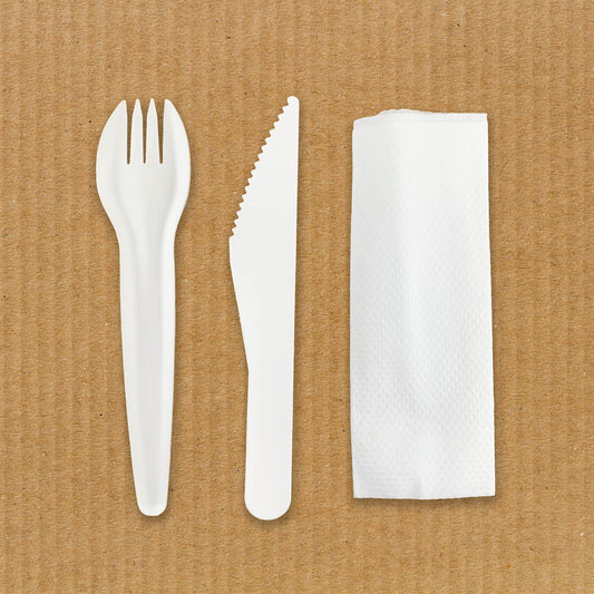 Paper cutlery set fork knife and napkin for takeaway and catering
