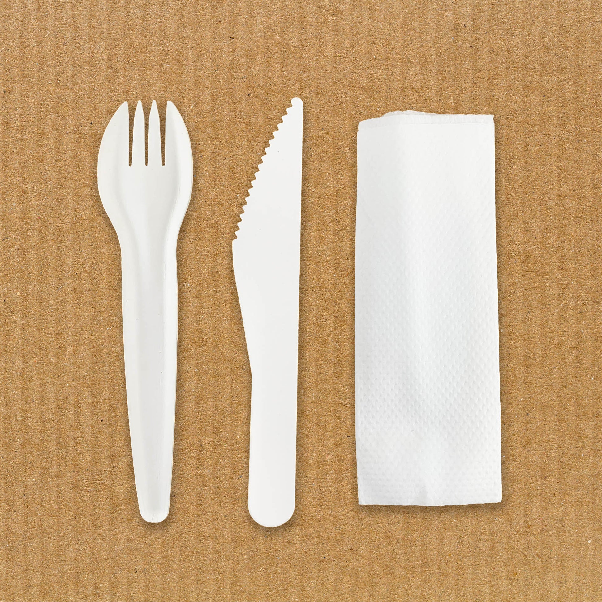 Paper cutlery set fork knife and napkin for takeaway and catering