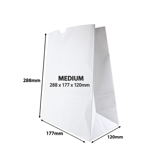 Medium SOS takeaway paper bags size scale
